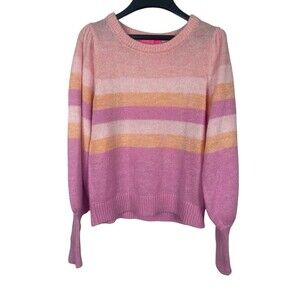 Lilly Pulitzer Pink Striped Puff Sleeve Sweater M Wool Blend Knit Ritza Crewneck